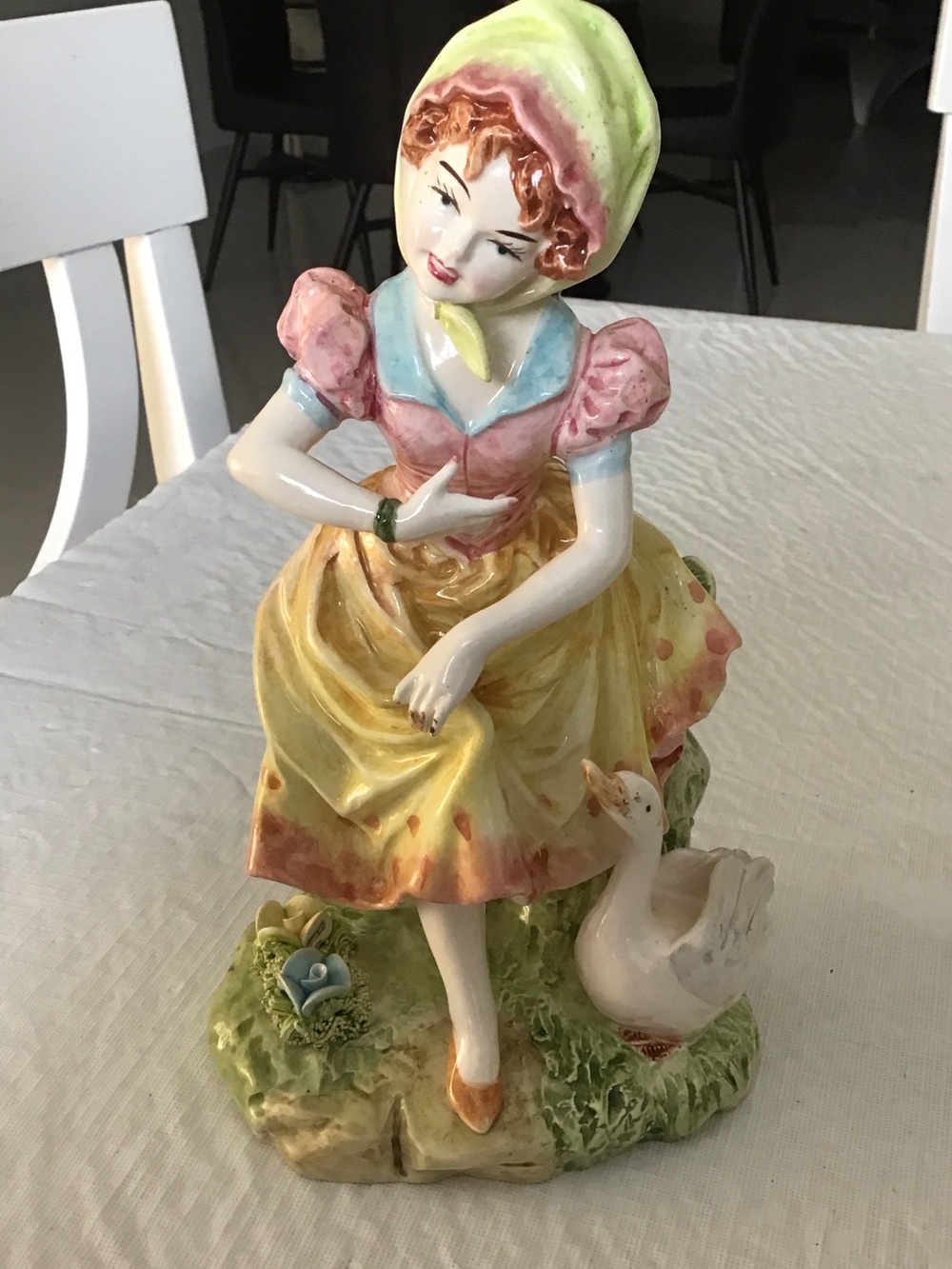 Japna Hand-Painted Porcelain Girl Figurine in Yellow, Pink & Green